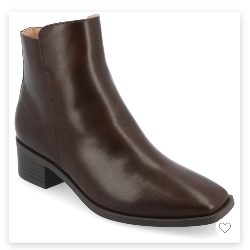 Journee Collection Cappri Dark‎ Brown Vegan Leather Square Toe Ankle Booties 7.5